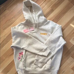 DANDY Embroidered Light Gray Hoodie with Floral Pocket